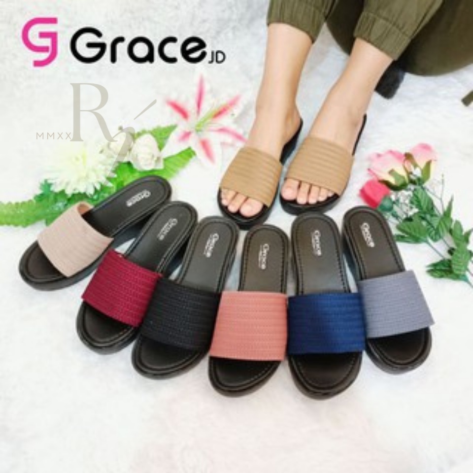 GRACE [AKASIA SELOP] Sandal Wedges Rajut Selop Wanita/ Sandal Hak Tebal/ Sendal Hak Selop Kokop Rajut