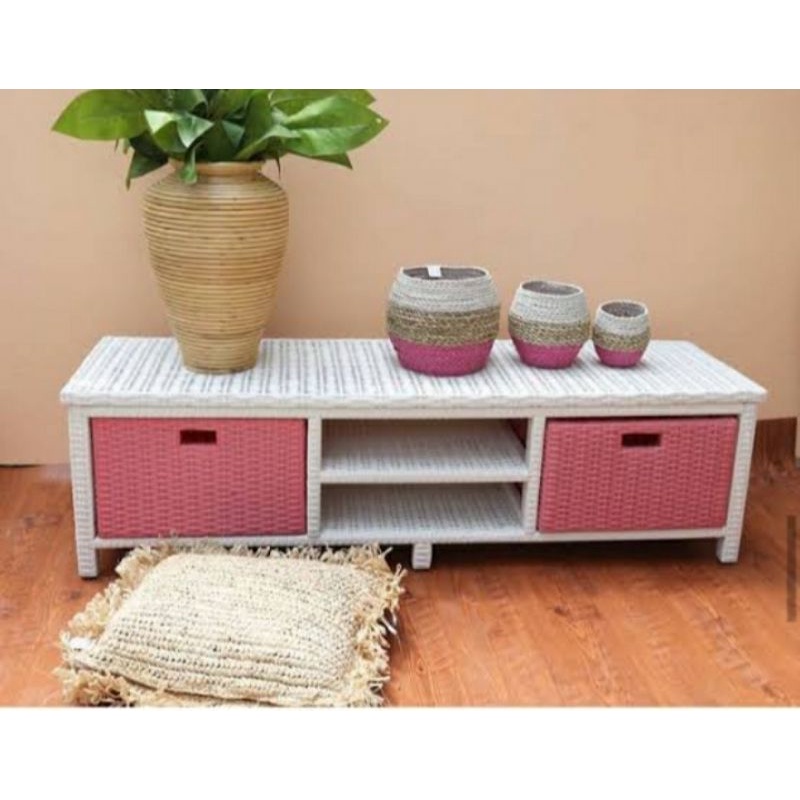 Lemari CD rotan sintetis 2 laci# buffet tv