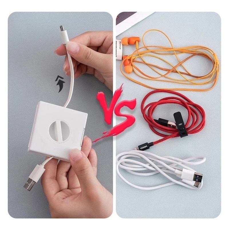 1pc Kotak Organizer Kabel Data / Earphone / Handphone Bentuk Kotak Bisa Diputar