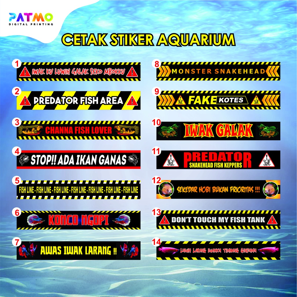 

Stiker Aquarium waterproof unik lucu bisa custom (MINIMAL 7 PCS)