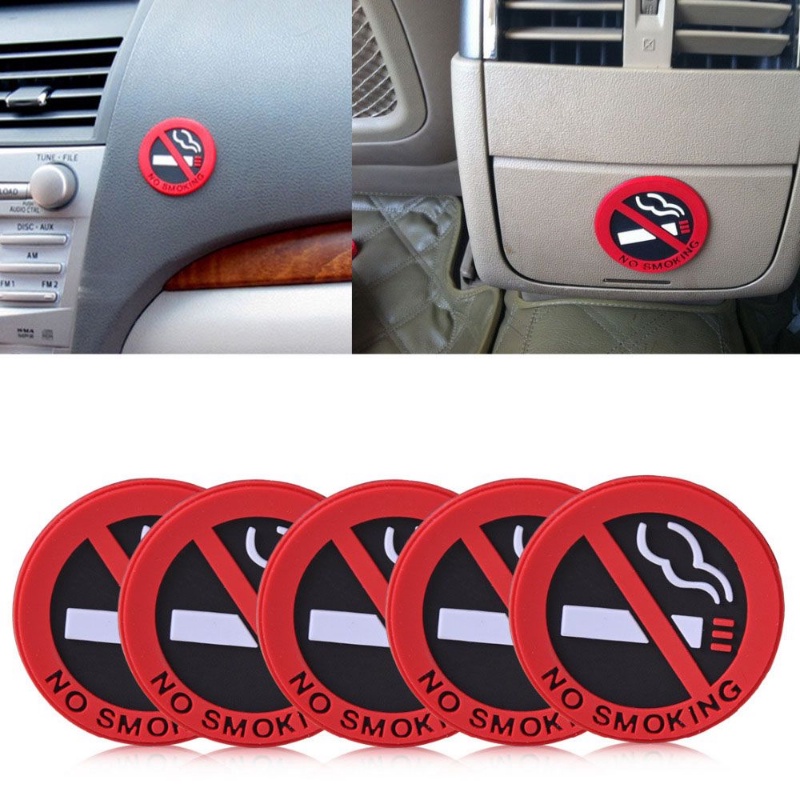 1pc Stiker Peringatan No Smoking Bentuk Bulat Bahan Silikon Untuk Pintu Kaca Mobil