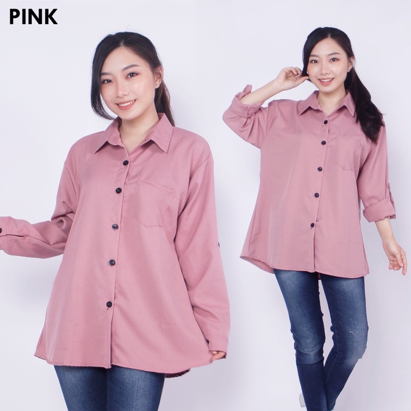 KEMEJA WANITA POLOS BASIC LENGAN PANJANG XL  XXL-Dasti pink