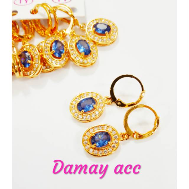 Anting permata zirconia mata biru