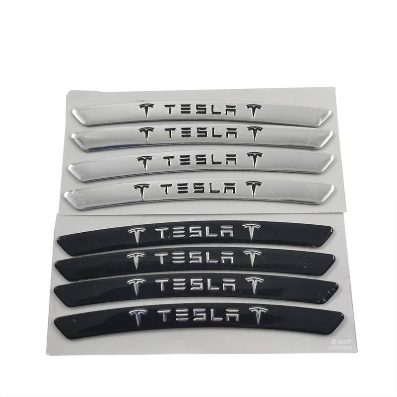 4pcs Stiker Emblem Logo Tesla Bahan Aluminum Untuk Velg Mobil Tesla