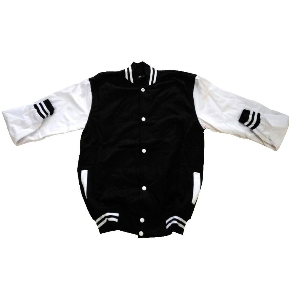 JAKET CEWEK PROMO JAKET BASEBALL POLOS HITAM LENGAN PUTIH  DISKON JACKET SWEATER POLOSAN PRIA