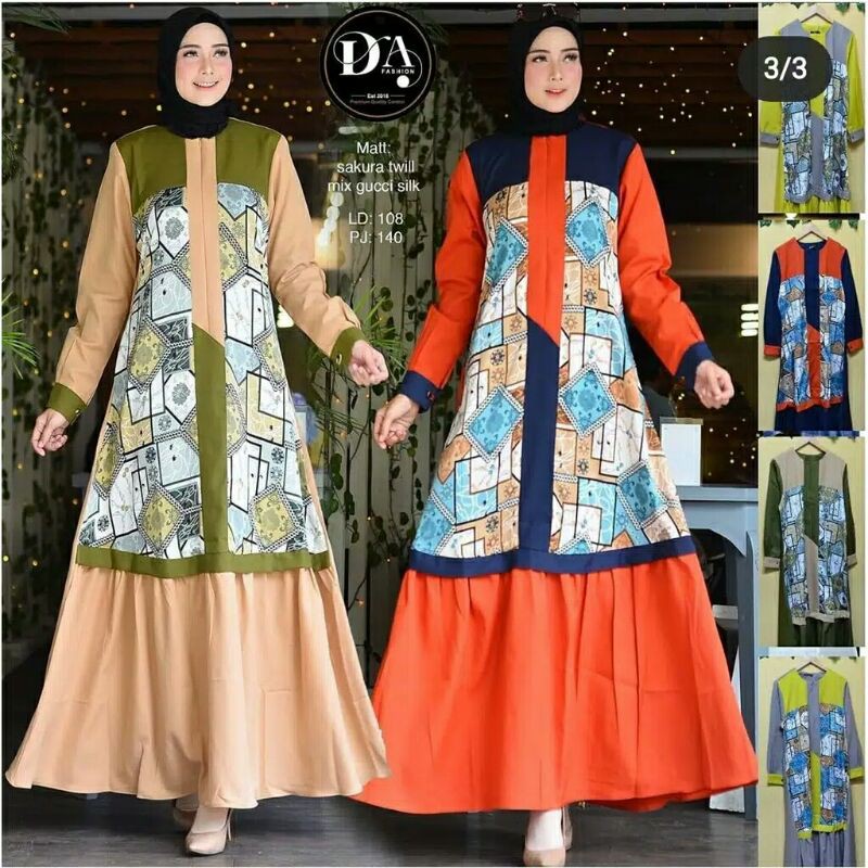 gamis sakura kombinasi maxmara/gamis terbaru /real pict 100%/baju gamis/syari