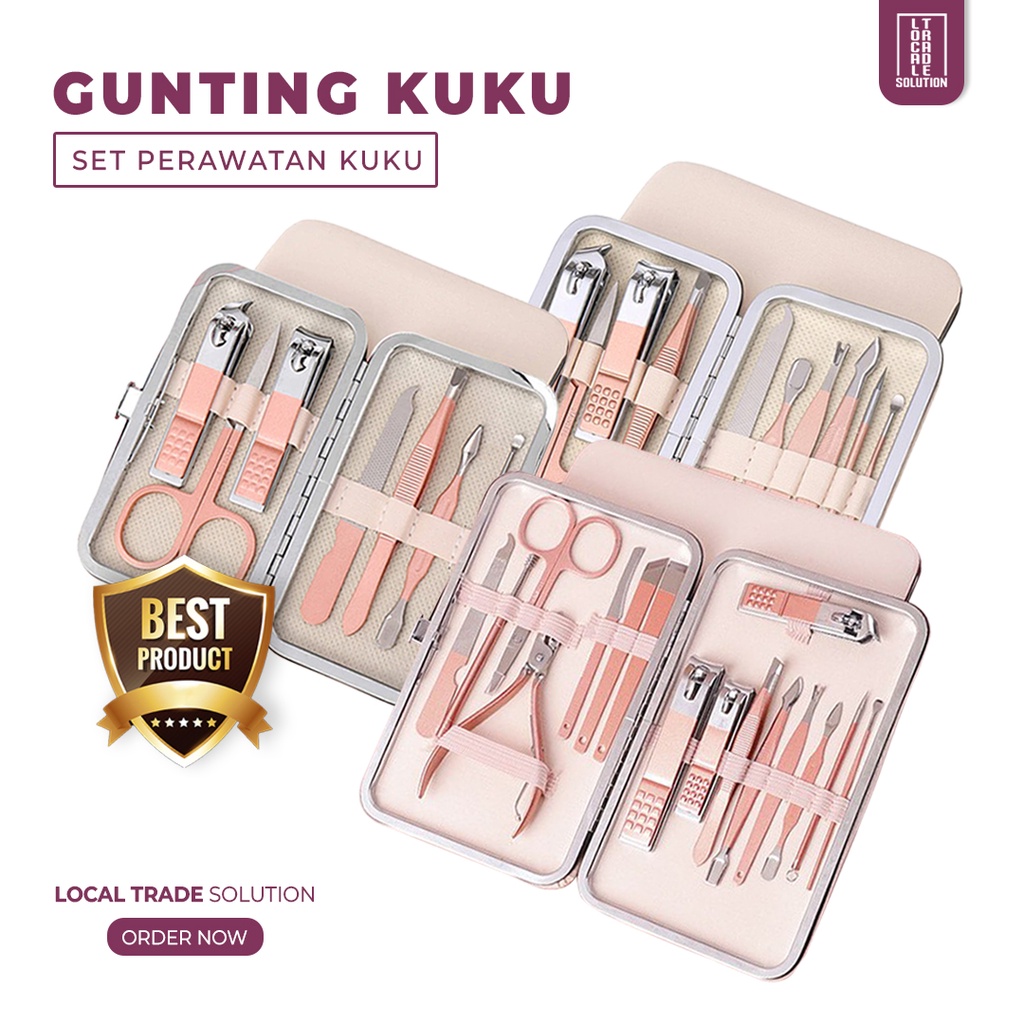 Alat Perawatan Set Gunting Kuku Kaki Tangan dan Kulit 15 Pcs Pink Collour Menicure Pedicure Facial Treatmentent/ Alat Potong Kuku