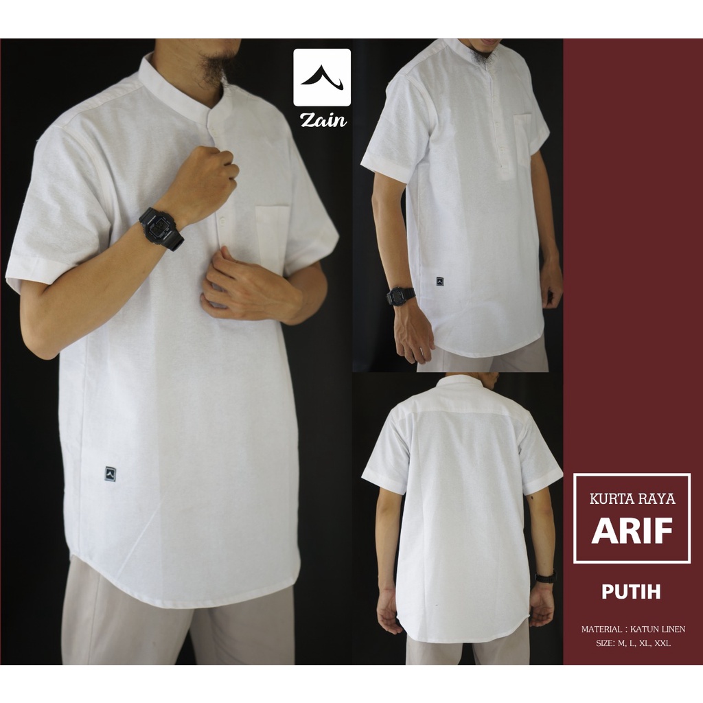 KURTA Raya ARIF Kurta Lengan Pendek Bahan Katun Linen