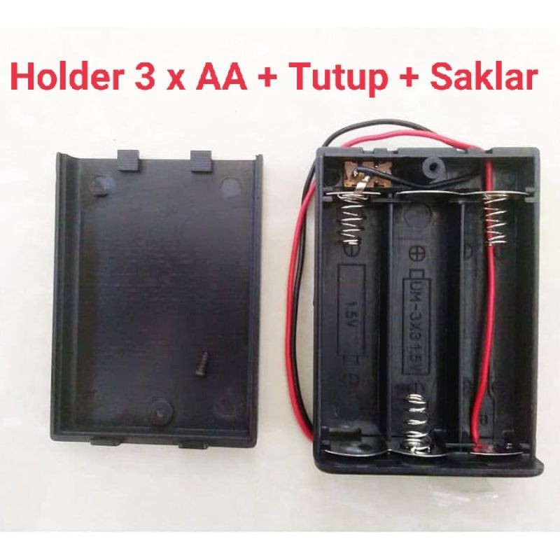 Kotak 3x AA Battery Holder Tempat Baterai 3x A2 Case Box Kotak Saklar kabel