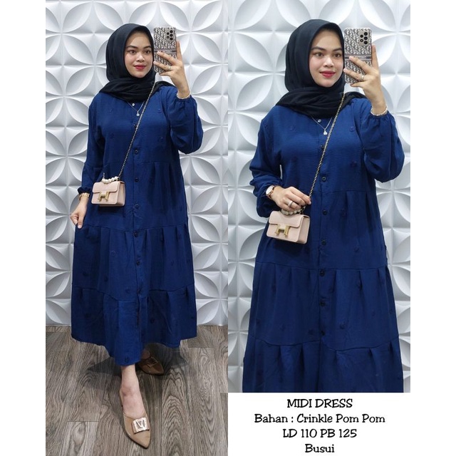 Midi Dress Crinkle PomPom