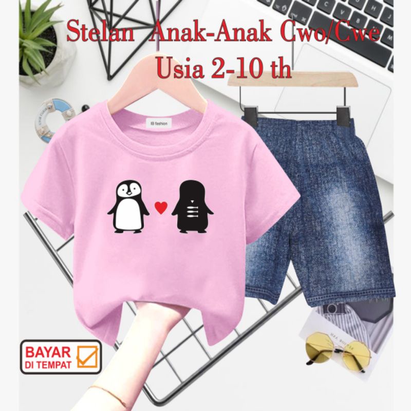 ((IB))SETELAN ANAK2 UNISEX SEMI JEANS/PINGUIN DIGITAL SABLON