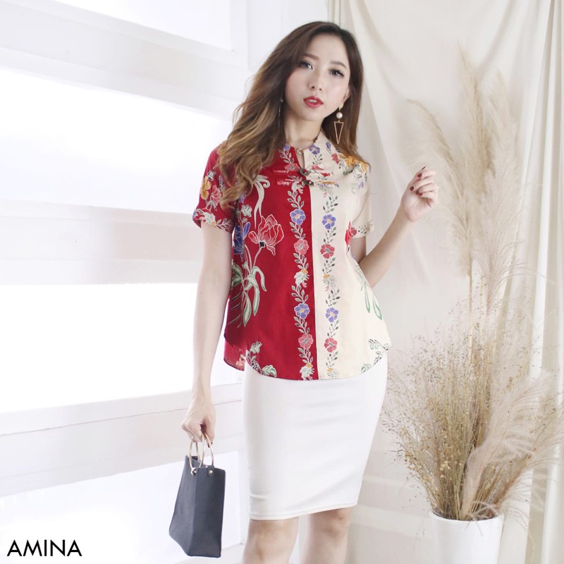 AMINA TOP Atasan  Batik  Wanita  Blouse Wanita  Shopee  