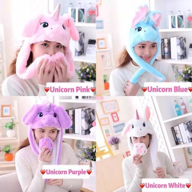 Topi bunny unicorn LED KUPLUK KEPALA KUDA KELINCI TANDUK WARNA WARNI LUCU