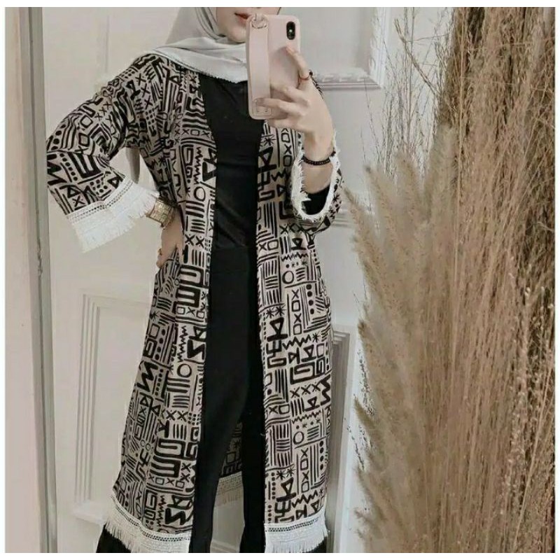 Fringe Long Etnik Cardigan / Outer Fringe / Long Etnik Bahan Mikro Rumbai