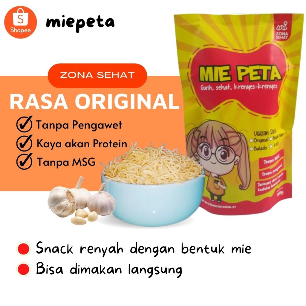 

Mie PETA - mie kriuk langsung makan - buah naga kemasan paper foil 100gr SALE MURAH - mie tempe - snack sehat non MSG