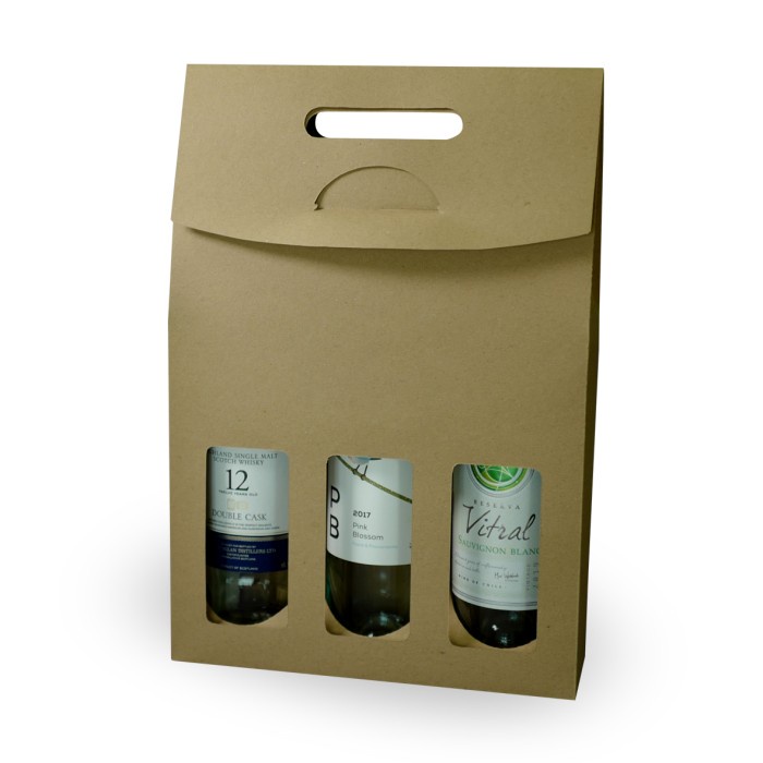 Wine Packaging Window Bag 3 Brown Kraft - Paper Bag Jinjing Box Wadah Isi 3 Botol