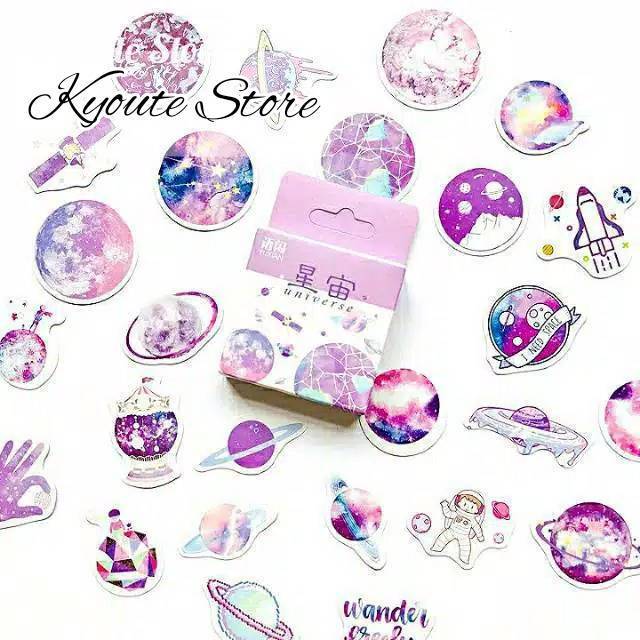 

50 Pcs Sticker Deco Space Planet Galaxy Astronout Violet Scrapbook DIY Bujo Planner Diary Journal