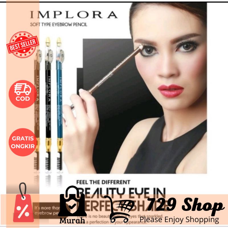 ORIGINAL Pensil Alis Implora Eyebrow Pencil  2 in 1 Soft Type Eye Brow