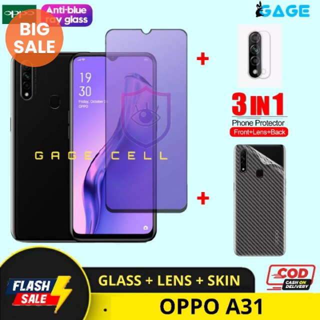 PAKET 3 IN 1 TEMPERED GLASS ANTI RADIASI BLUE LIGHT OPPO A31 ANTI GORES FULL LAYAR SCREEN PROTECTOR