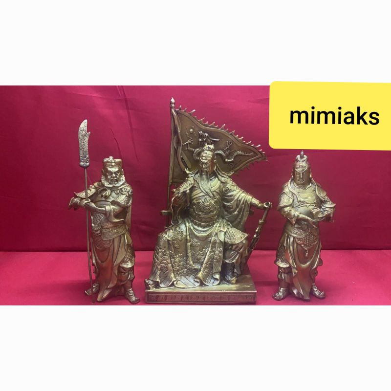patung dewa Kwan Kong kwan kong kuningan+Pengawal uk 8inch