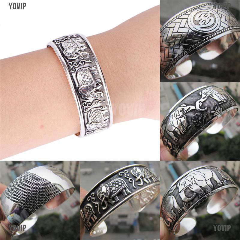 Yovip Gelang  Tangan  Cuff Lebar Motif  Totem Gajah Tibet 