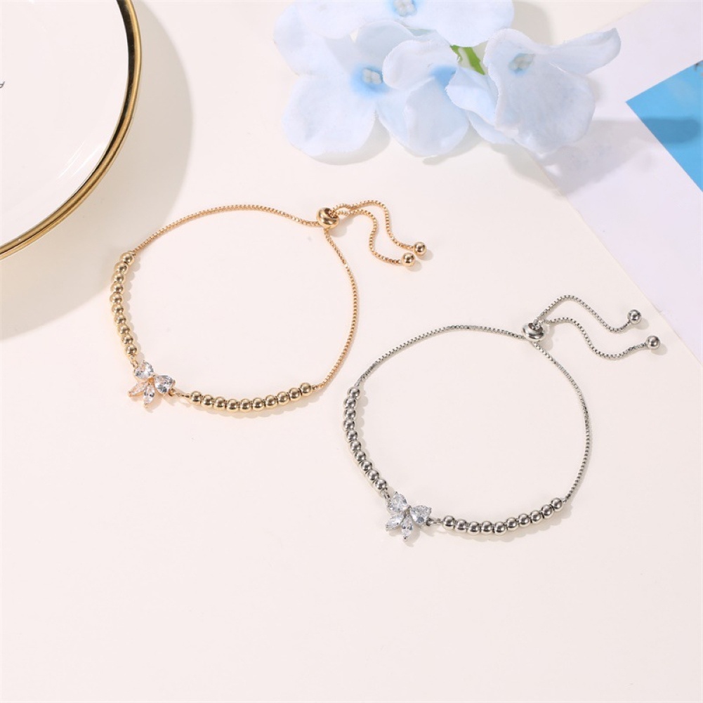 Hu Hu Hu Hu Hu Alat Bantu Pasang Kacamata♡ Gelang Cubic Zirconia Adjustable Desain Simpul Pita Untuk Wanita