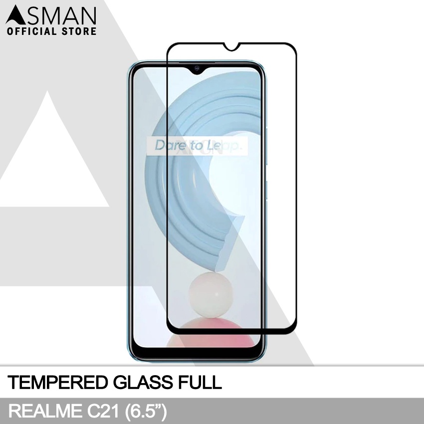 Tempered Glass Full Realme C21 (6.5&quot;) | Anti Gores Kaca - Hitam