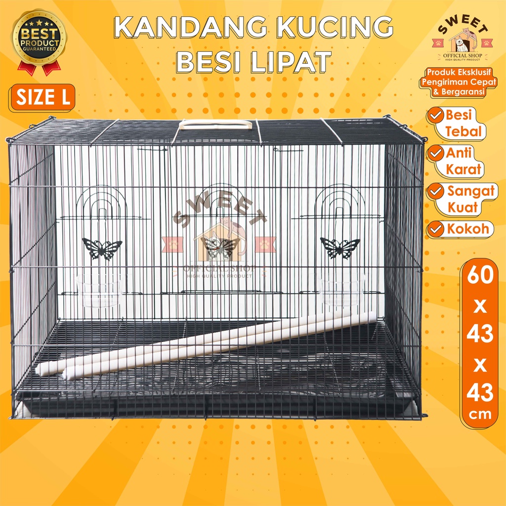 KANDANG KUCING BESI LIPAT SIZE L 60x50x42 IMPORT HIGH QUALITY- BEST PET CAGE - KELINCI SUGAR GLIDER-5