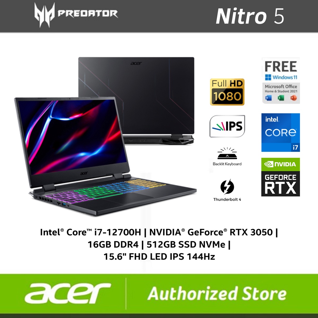 ACER Nitro 5 AN515-58 i7-12700H RTX3050 4GB DDR4 16GB SSD 512GB 15.6&quot; FHD 144Hz W11 OHS