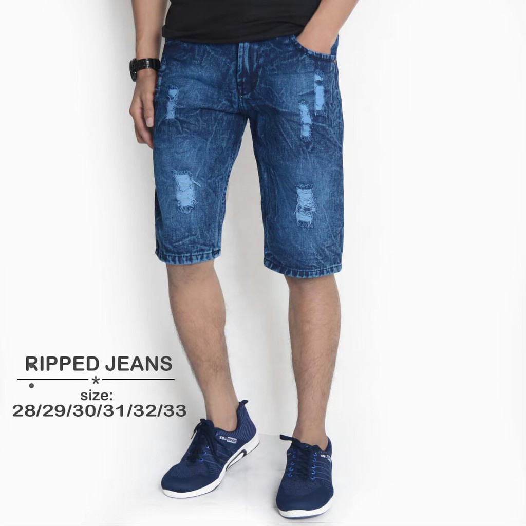 Celana Jeans Pria Ripped denim Strech Celana SoftJeans Pendek Pria Celana Softjeans Sobek Under Line