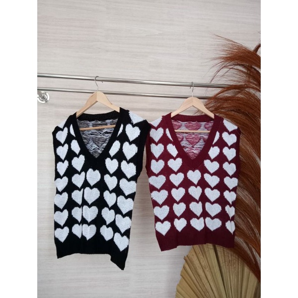 Rompi Vest Love Rajut Korean Style Kekinian/ Vest Rajut Love Tebal Termurah Realpict