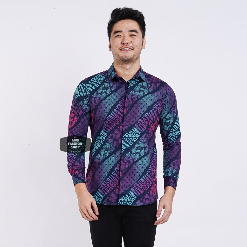 Kemeja Batik Pria Lengan Panjang Gradasi Blue Black Slimfit