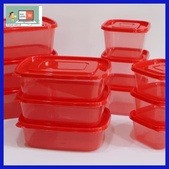 D5Gt6R6- Wadah Plastik Makanan / Food Container Set Isi 12Pcs - Merah 57Ti800U-