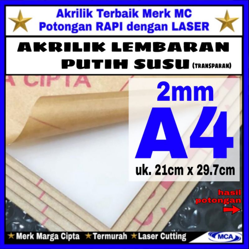 AKRILIK lembaran PUTIH SUSU 2mm A4 / Marga cipta / Acrylic