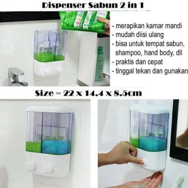 Dispenser Sabun Double Tube 1000ml 2 Tabung Sabun dan Shampo 0601