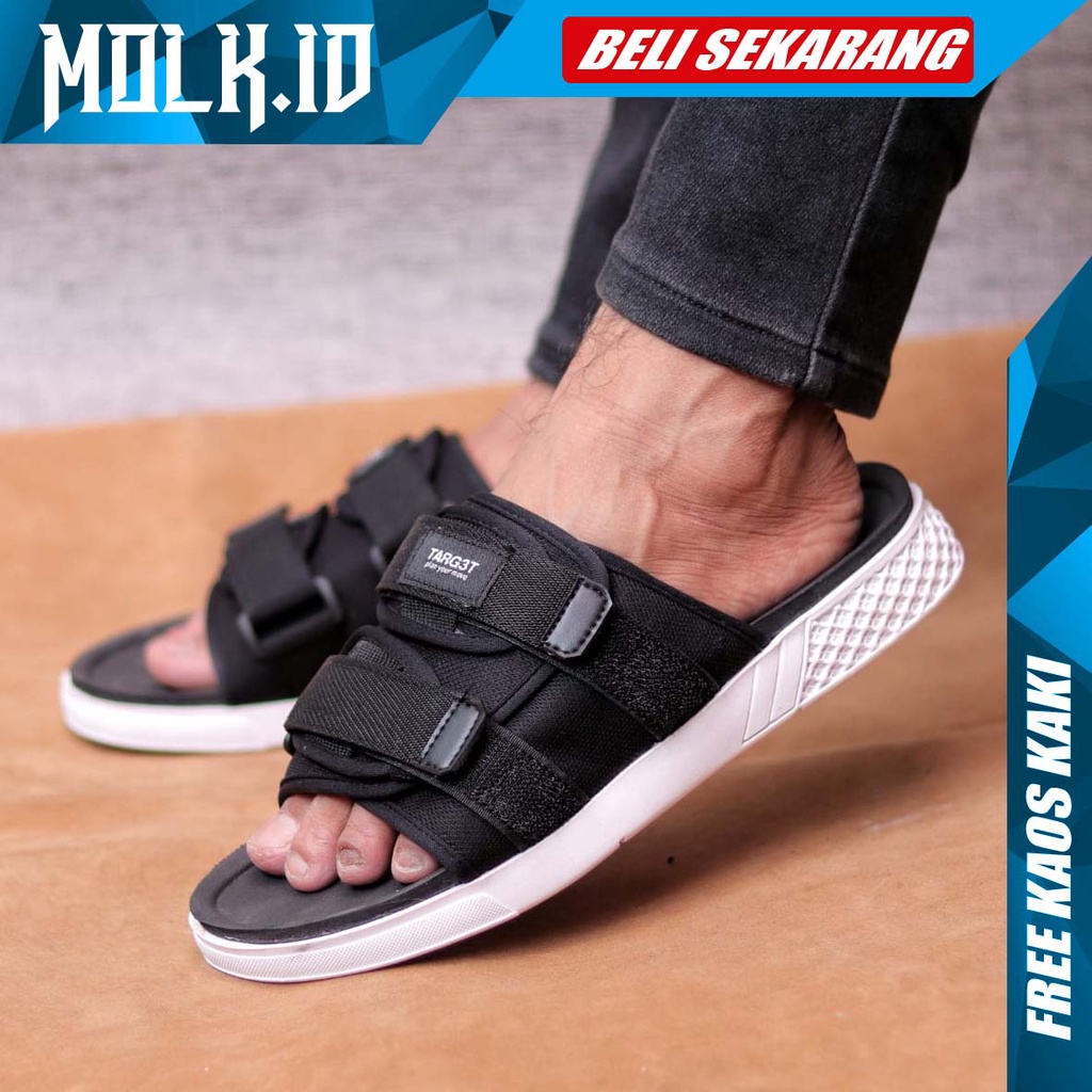 MOLK Sandal Kasual Slop Pria Sendal Slide Pria Hitam Original Distro Simple Trendy Kekinian