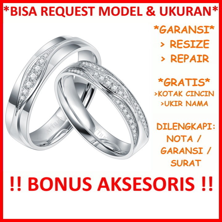 Gratis Ukir Nama Bisa Pesan Model Garansi Silver Asli Cincin Tunangan Perak Couple Nikah ID197