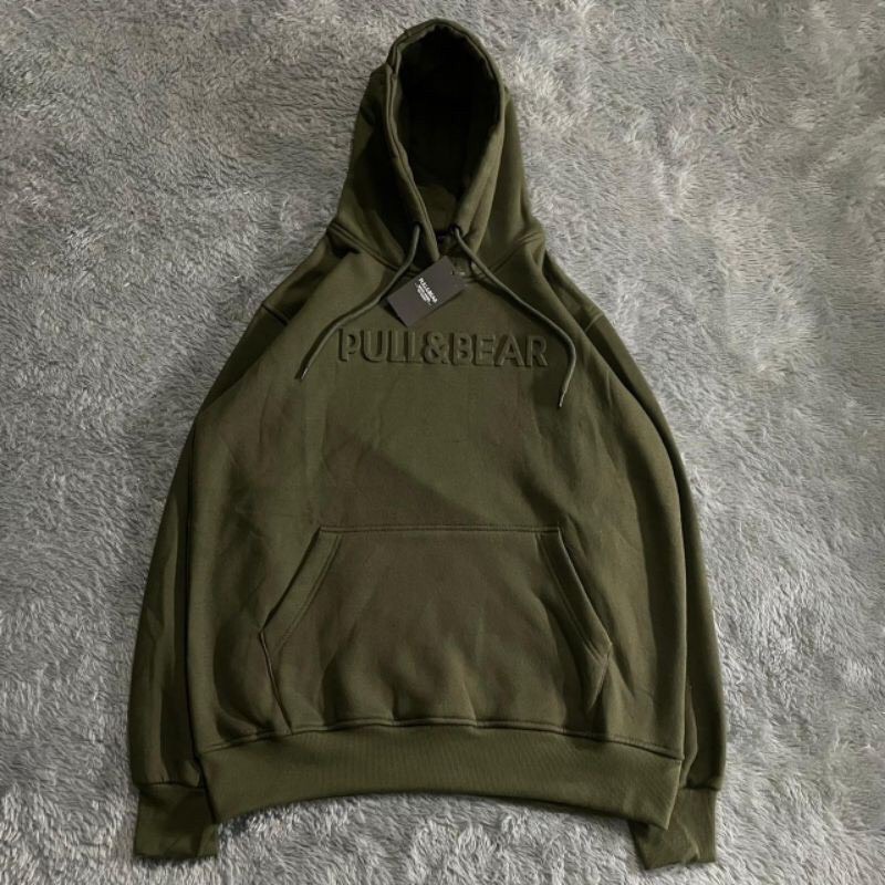 SWEATER HOODIE PULL &amp; BEAR EMBOOS 3D FONT TIMBUL FULL TAG AND LABEL