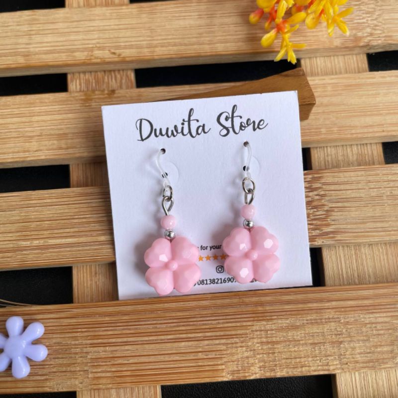 HANDMADE ANTING ANAK/DEWASA KAITAN PLASTIK MOTIF BUNGA-4