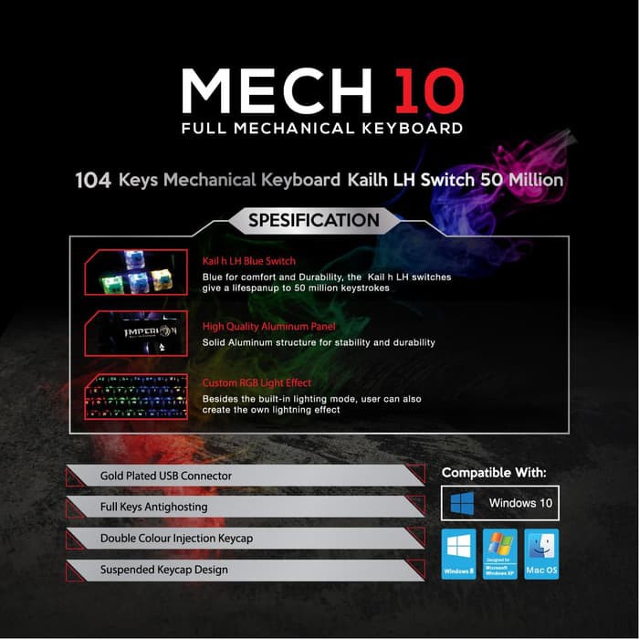 Keyboard Gaming Imperion Mech 10 KG-M10R Mechanical, RGB