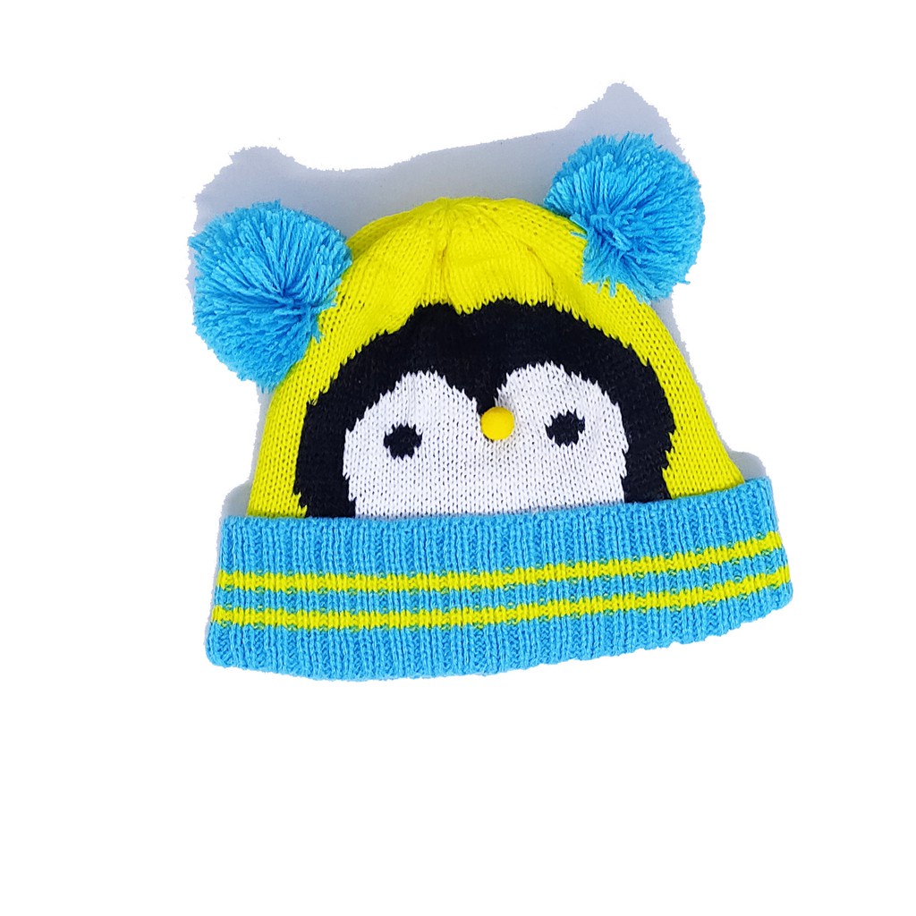 Kupluk Rajut Bayi / Anak Karakter Pinguin Model Pompom Usia 1-8 Tahun Laki Perempuan