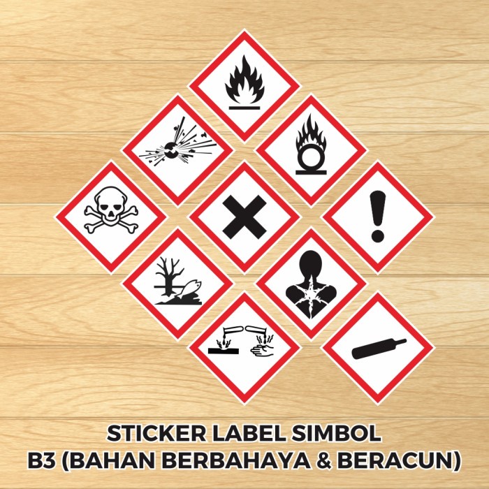 

Sticker Label Vinyl tahan air Simbol B3 Stiker Bahan Berbahaya dan Beracun 15 x 15 cm