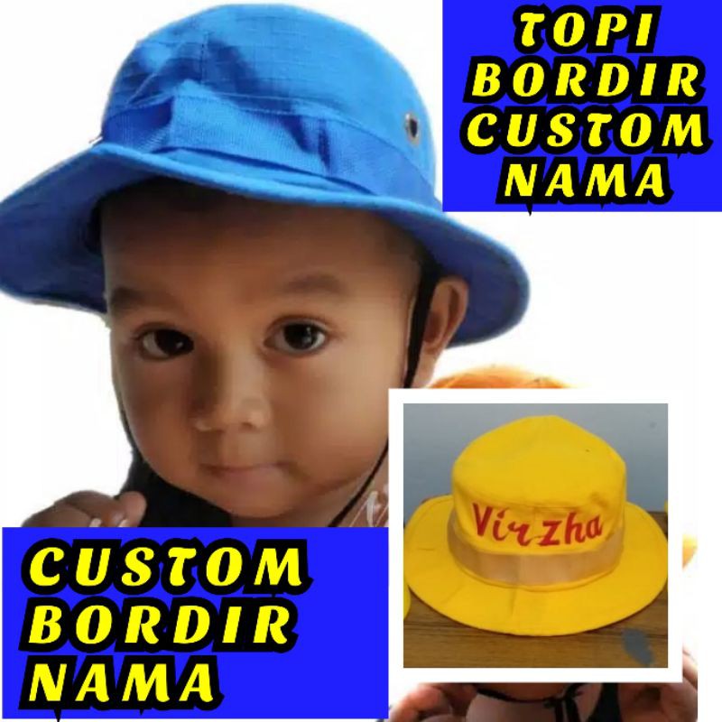 TOPI RIMBA ANAK BALITA BORDIR CUSTOM NAMA