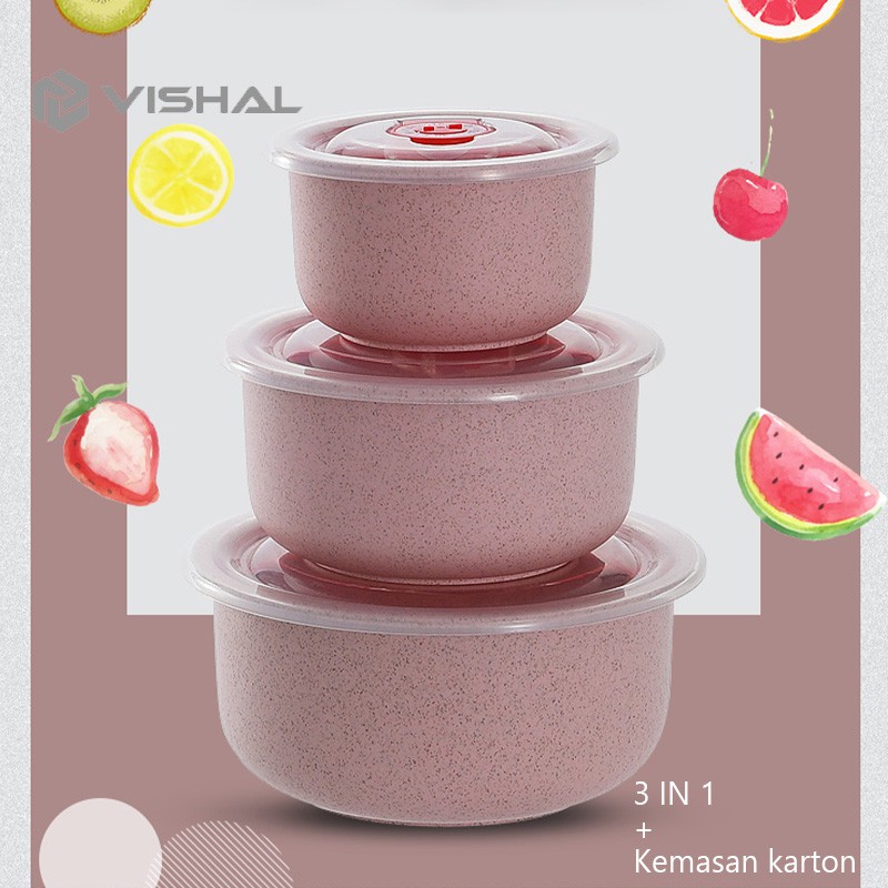 VISHAL 3 in 1 Kotak Pengawet Kedap Udara Mangkuk Dengan Penutup Gandum Mangkuk Berkapasitas Besar VS
