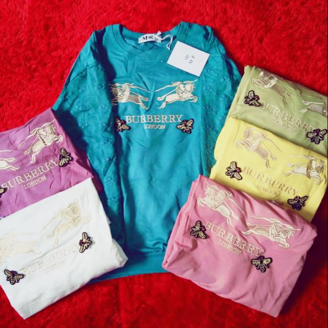 Kaos wanita Import Burberry variasi brukat tangan