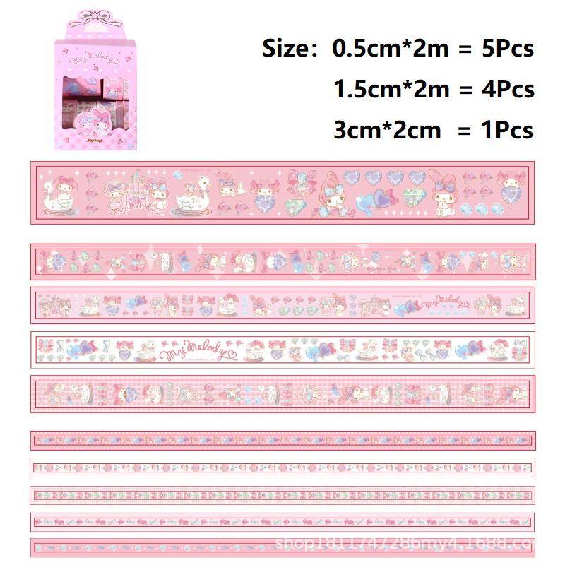 10pcs / Set Selotip Washi Motif Kartun Sanrio mymelody Kuromi Cinnamoroll Untuk Scrapbook