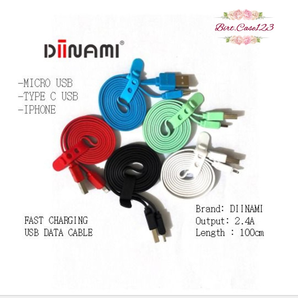 BM027 Kabel data pipih gepeng charger diinami 2.4A Micro iPhone tipe c usb fast charcing BC5954