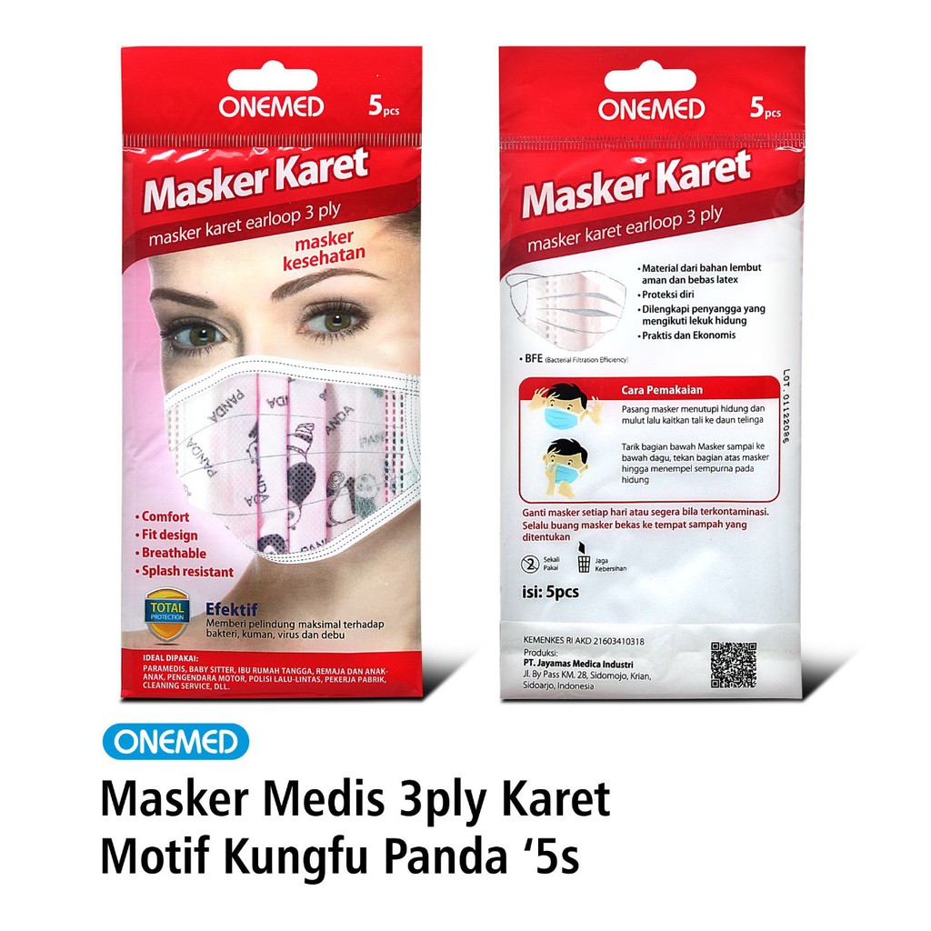 Masker Medis 3ply Karet OneMed Motif Kungfu Panda isi 5pcs