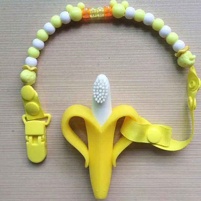 Teether Banana Dengan Tali Clip Mainan  Gigitan  Bayi  