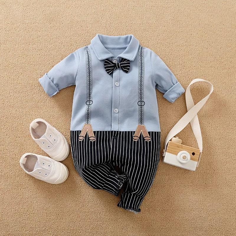 BABYLOVANTA - JUMPER BAYI LAKI-LAKI / JUMPER TUXEDO BIRU MUDA / 856 baju bayi laki laki baju bayi tuxedo import korea